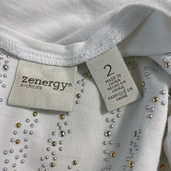 💥💥 Chico’s zenergy white silver top sz 2 - Picture 5 of 5